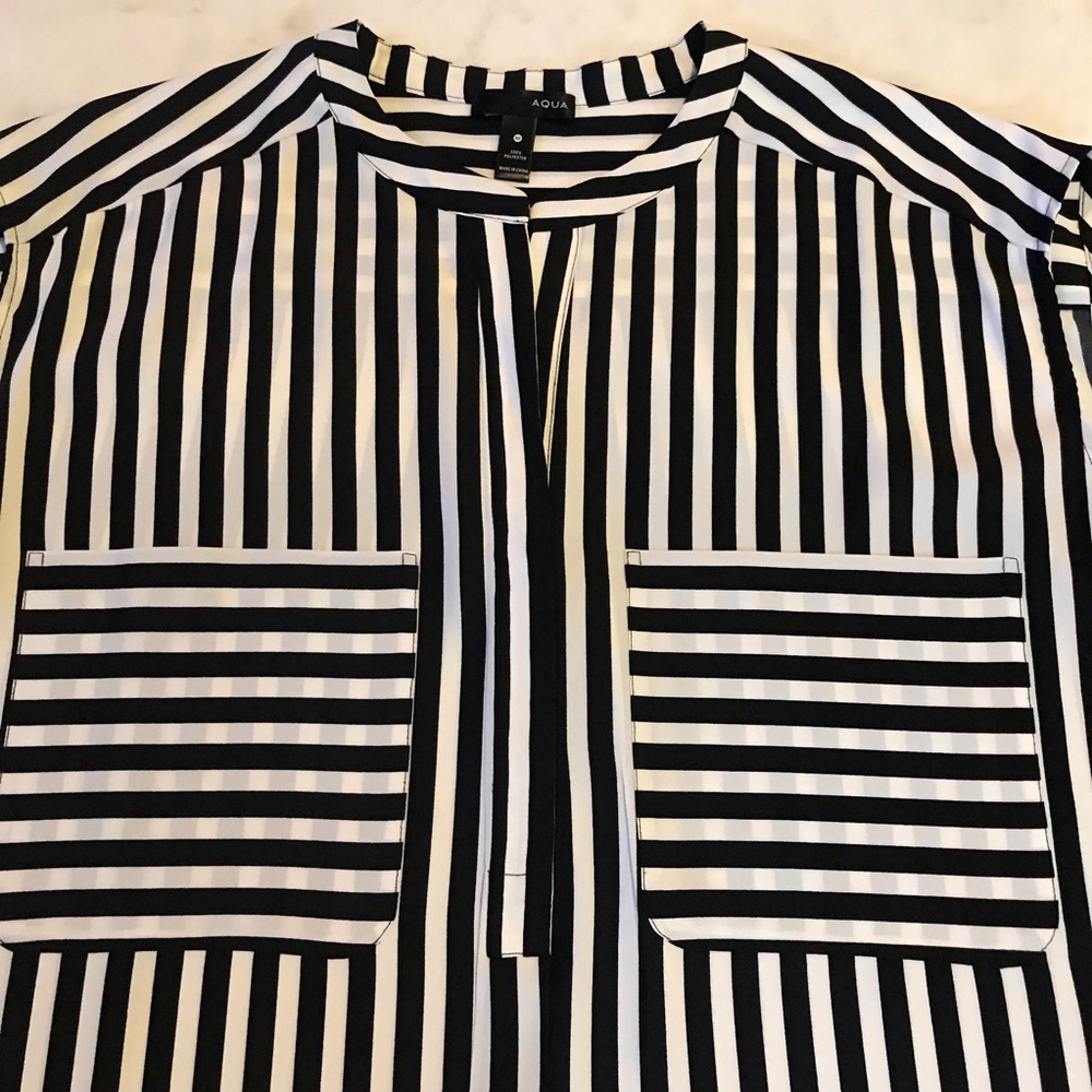 EUC Aqua Black & White Stripe Block Sleeveless Top - Picture 6 of 7